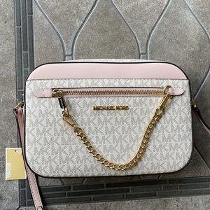 Michael Kors Jet Set Ew Large Chain Crossbody Mk Bright White Logo